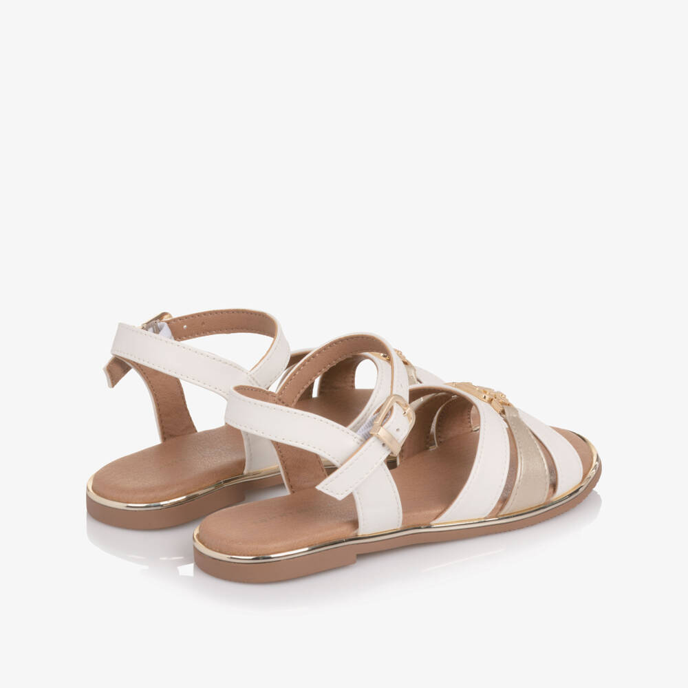Tommy Hilfiger-Girls White Faux Leather TH Monogram Sandals | Childrensalon