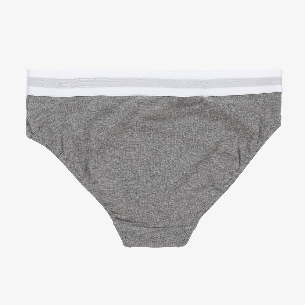 Tommy Hilfiger-Girls White & Grey Cotton Knickers (2 Pack) | Childrensalon