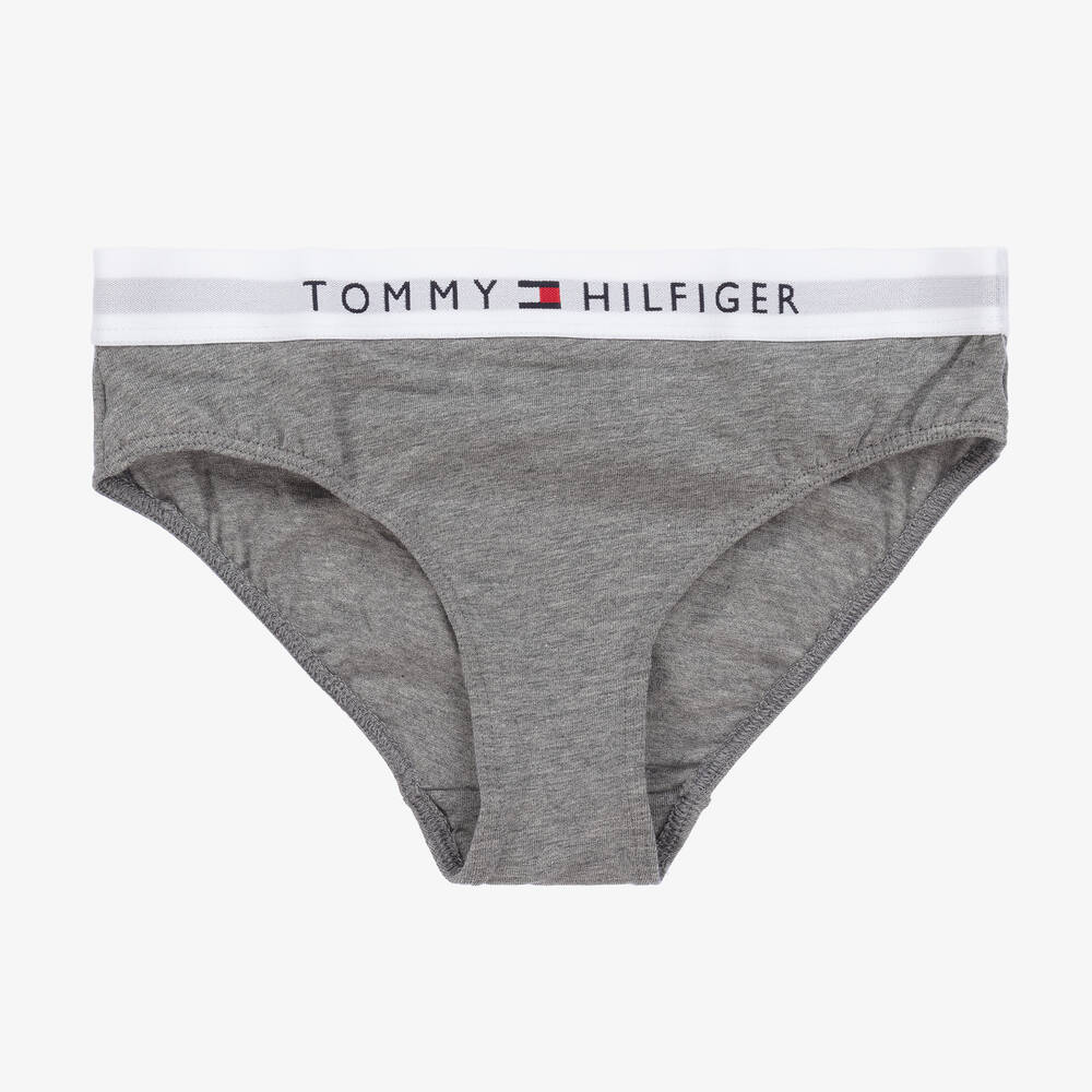 Tommy Hilfiger-Girls White & Grey Cotton Knickers (2 Pack) | Childrensalon
