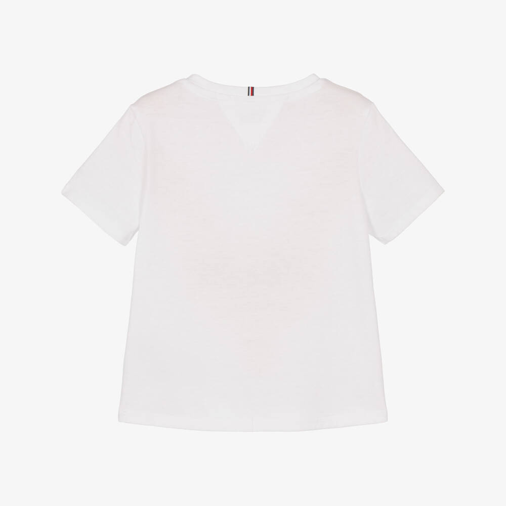 Tommy Hilfiger-Girls White Jersey T-Shirt with a Crew Neck | Childrensalon