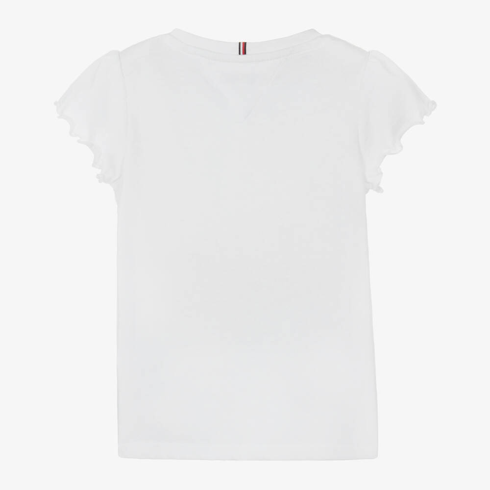 Tommy Hilfiger-Girls White Jersey T-Shirt With Flag Logo | Childrensalon