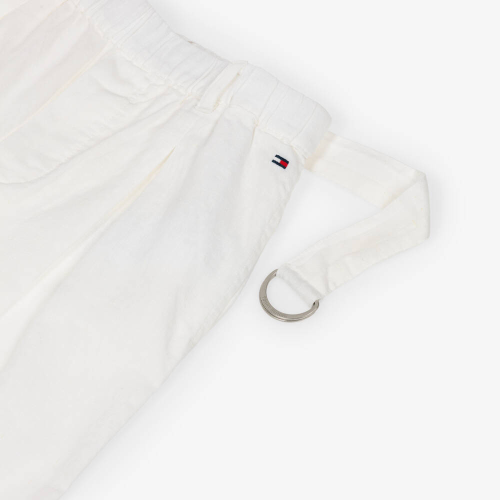 Tommy Hilfiger-Girls White Linen & Cotton Belted Trousers | Childrensalon