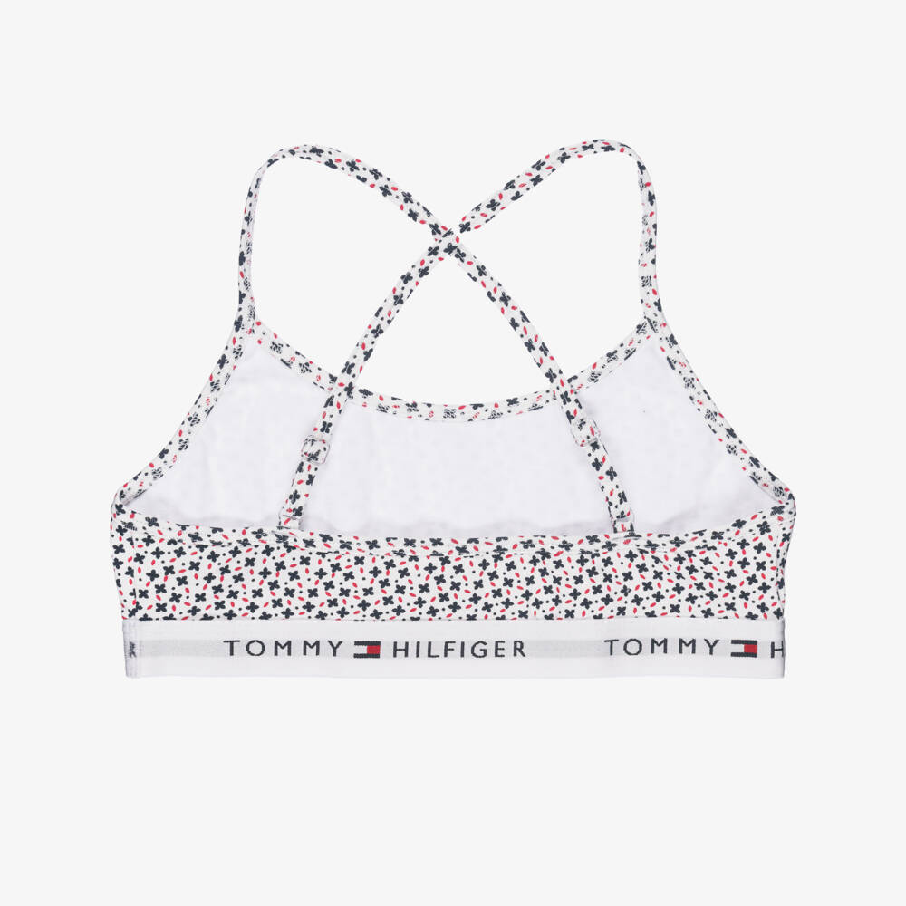 Tommy Hilfiger-Girls White & Navy Blue Cotton Jersey Bras (2 Pack) | Childrensalon