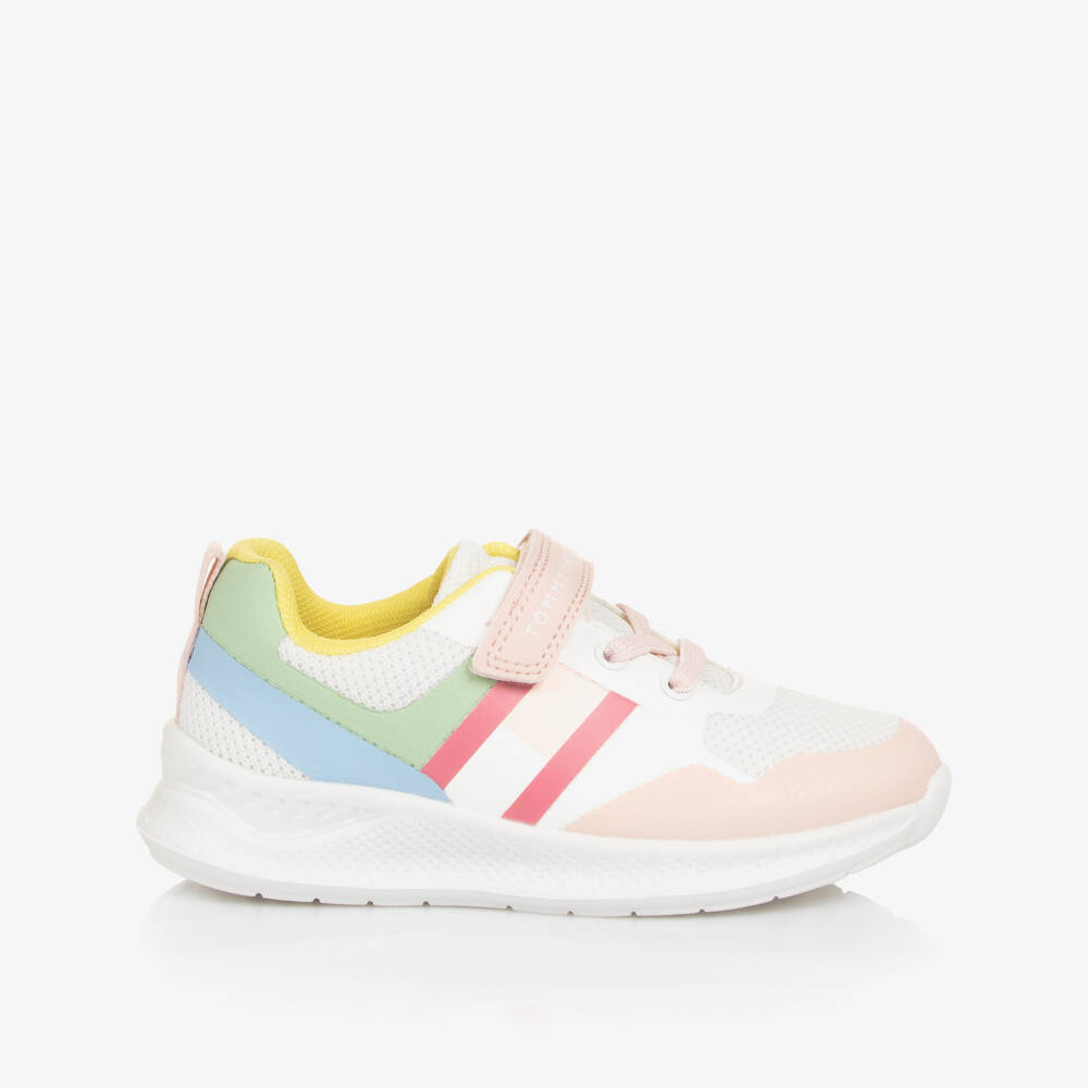 Tommy Hilfiger-حذاء رياضي شبكي لون أبيض وزهري للبنات | Childrensalon