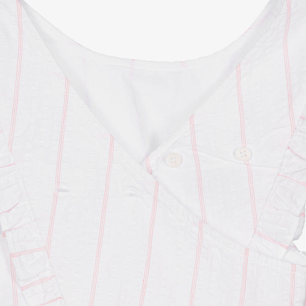 Tommy Hilfiger-Girls White & Pink Striped Seersucker Blouse | Childrensalon