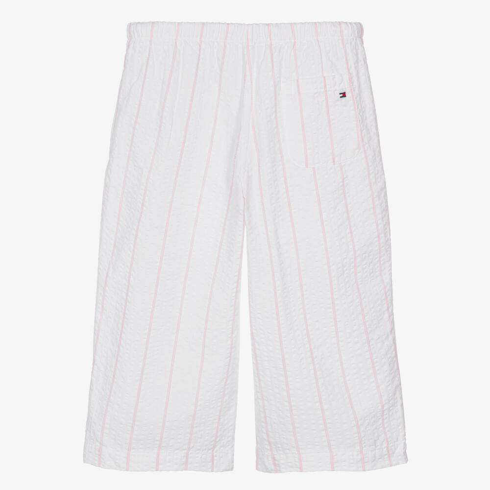 Tommy Hilfiger-Girls White & Pink Striped Seersucker Culottes | Childrensalon