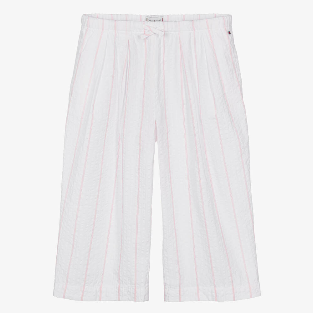 Tommy Hilfiger-Girls White & Pink Striped Seersucker Culottes | Childrensalon