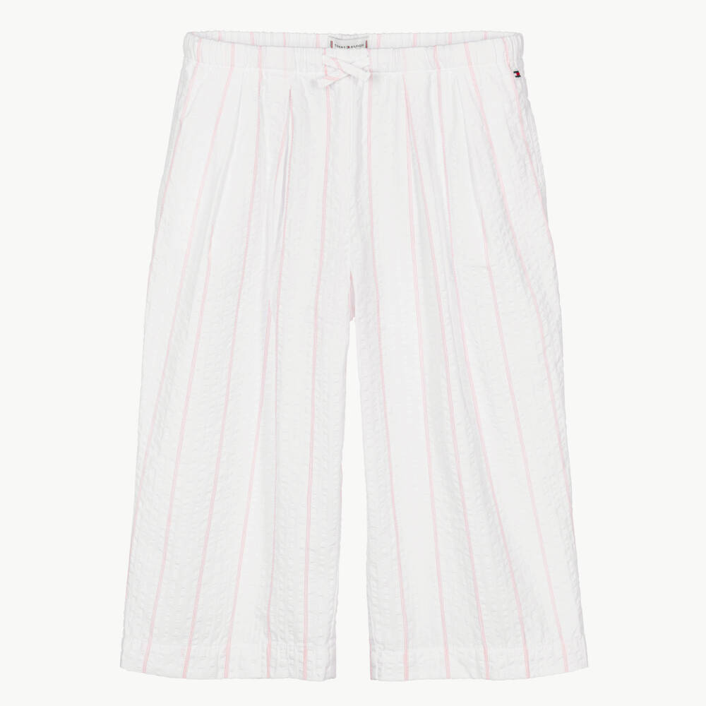 Tommy Hilfiger-Girls White & Pink Striped Seersucker Culottes | Childrensalon