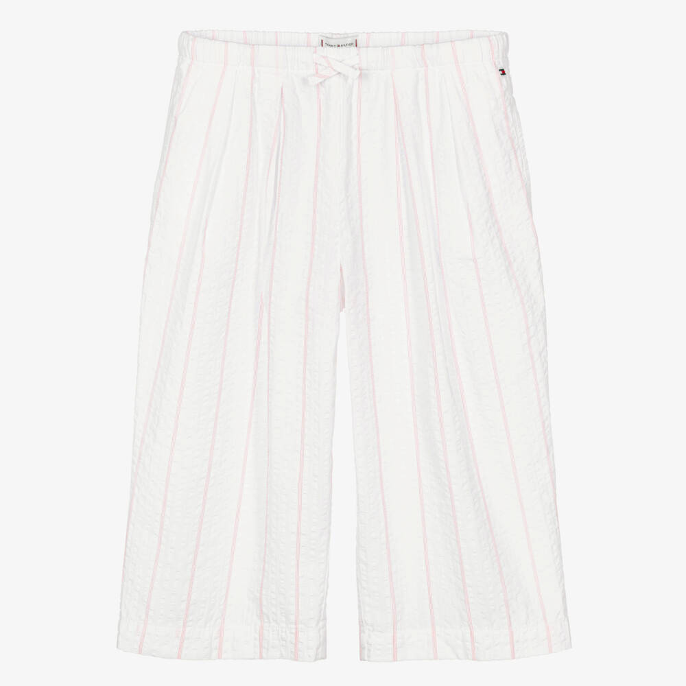 Tommy Hilfiger-Girls White & Pink Striped Seersucker Culottes | Childrensalon