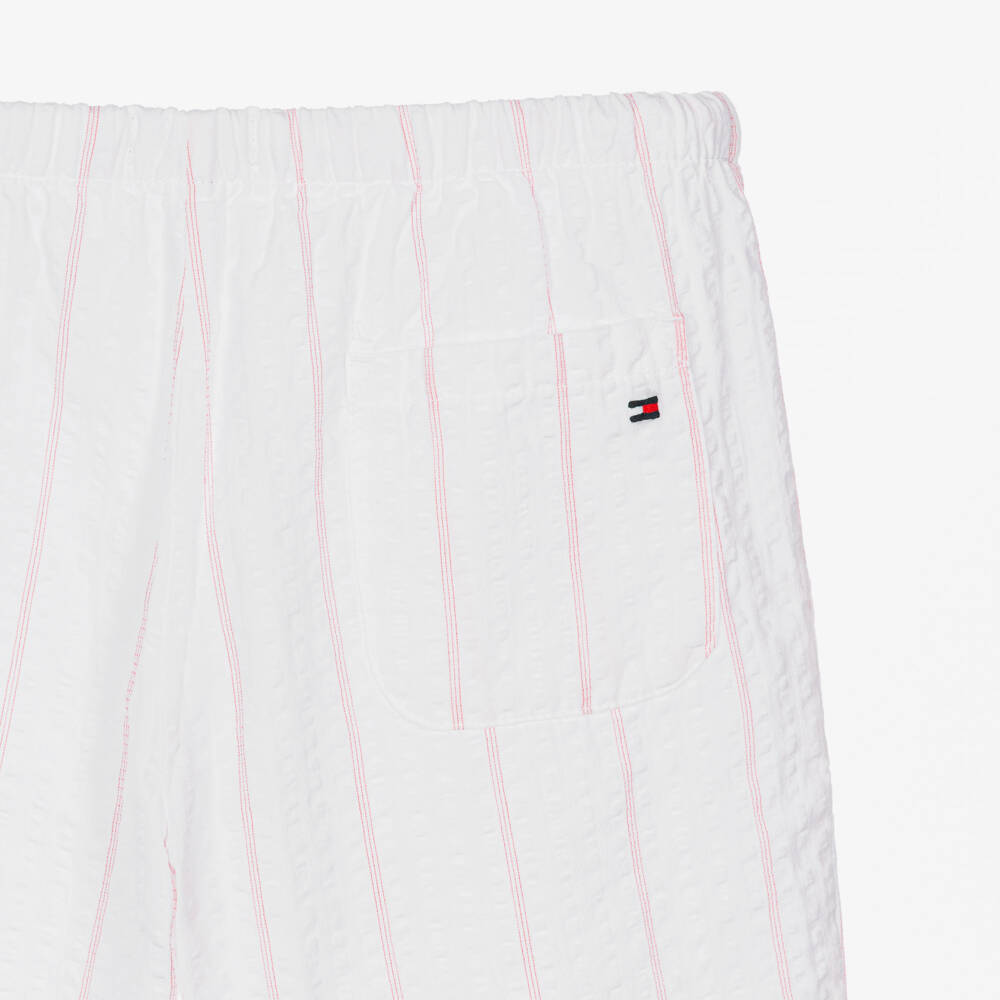 Tommy Hilfiger-Girls White & Pink Striped Seersucker Culottes | Childrensalon