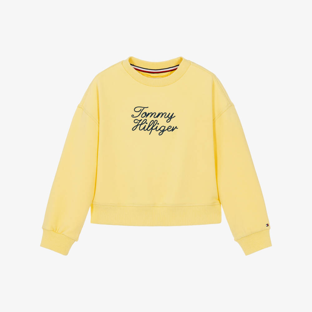 Tommy Hilfiger-Girls Yellow Signature Logo Sweatshirt | Childrensalon