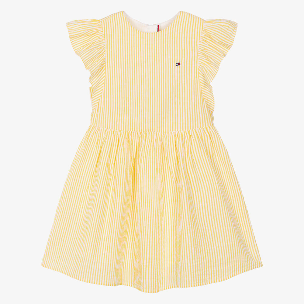 Tommy Hilfiger-Girls Yellow Striped Cotton Seersucker Dress | Childrensalon