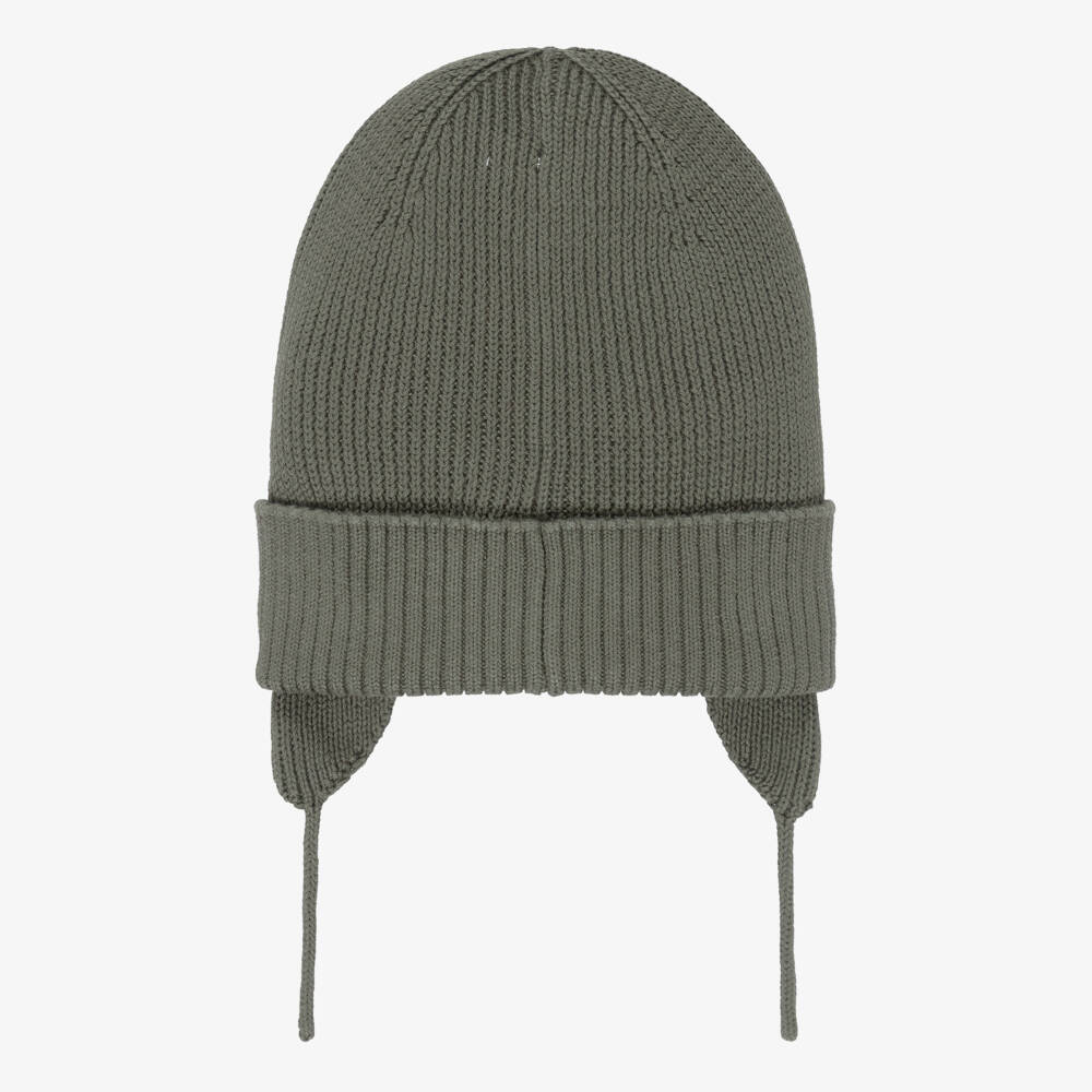 Tommy Hilfiger-قبعة بأغطية للأذنين قطن محبوك لون أخضر داكن للأطفال | Childrensalon