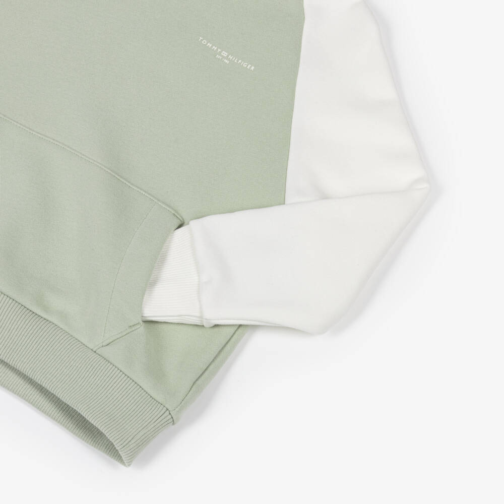 Tommy Hilfiger-هودي قطن بلونين لون أخضر وأبيض | Childrensalon