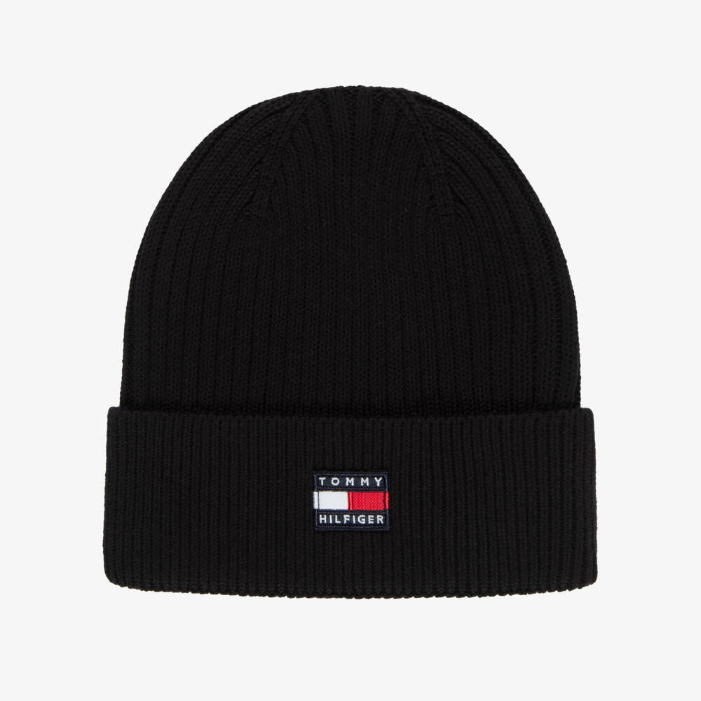 Tommy Hilfiger-Heritage Flag Rib-Knit Beanie in Black | Childrensalon