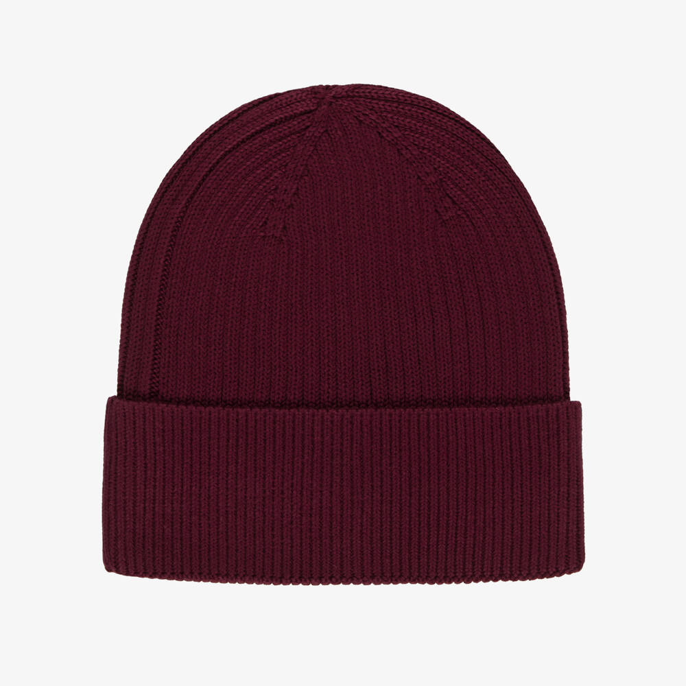 Tommy Hilfiger-Heritage Flag Rib-Knit Beanie in Burgundy Red | Childrensalon
