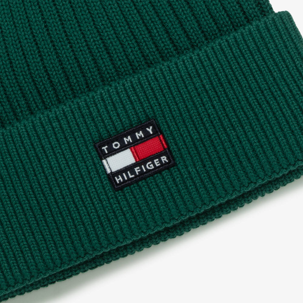 Tommy Hilfiger-Heritage Flag Rib-Knit Beanie in Dark Green | Childrensalon
