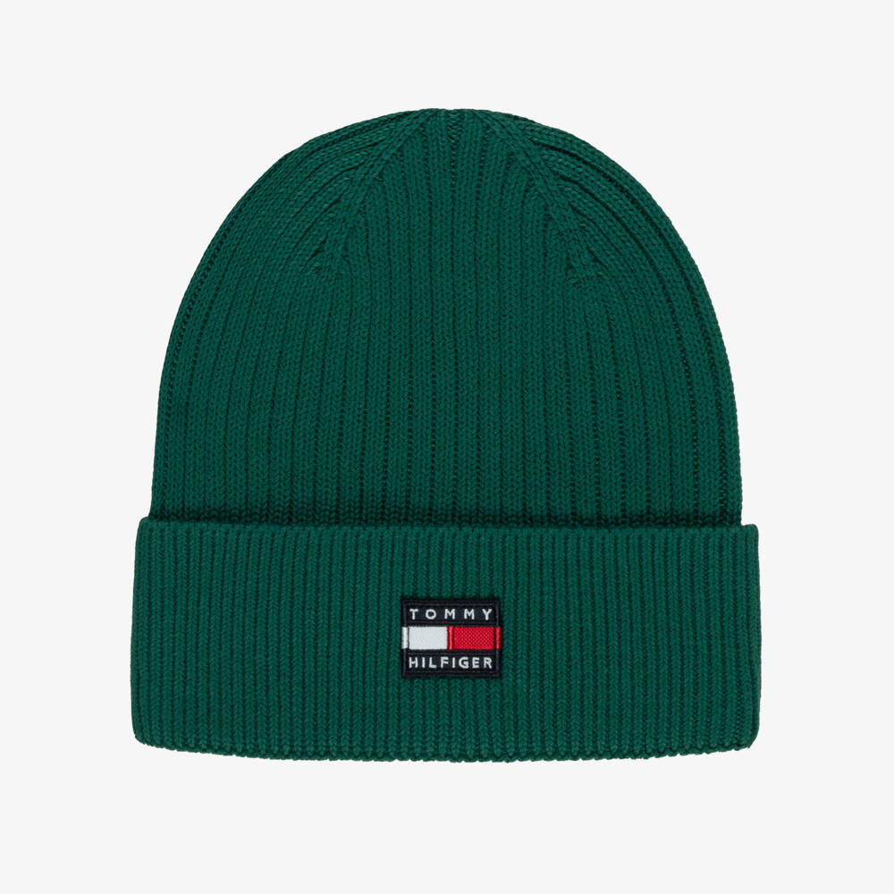 Tommy Hilfiger-Heritage Flag Rib-Knit Beanie in Dark Green | Childrensalon