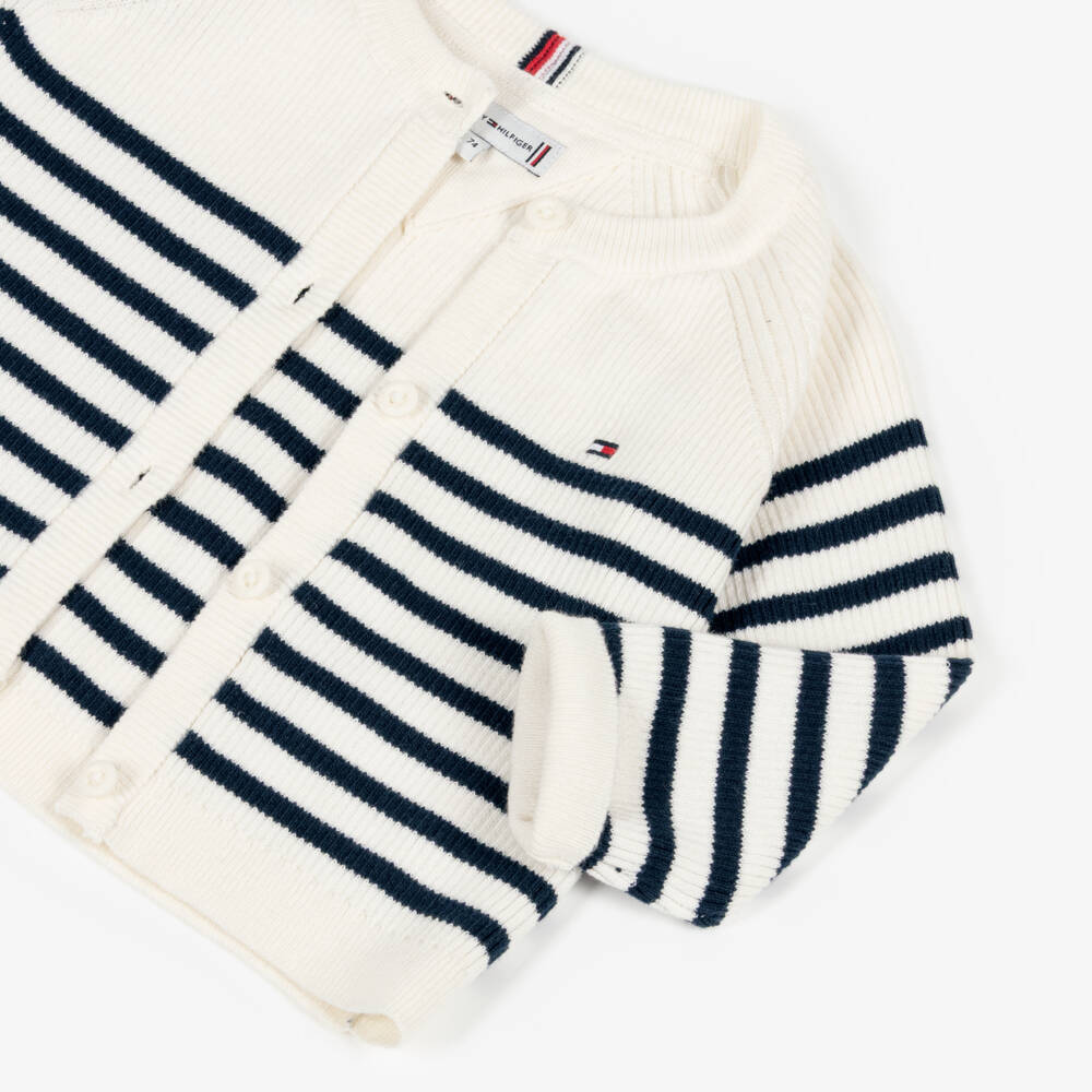 Tommy Hilfiger-Кардиган кремово-синий в полоску хлопковый с флагом для малышей | Childrensalon