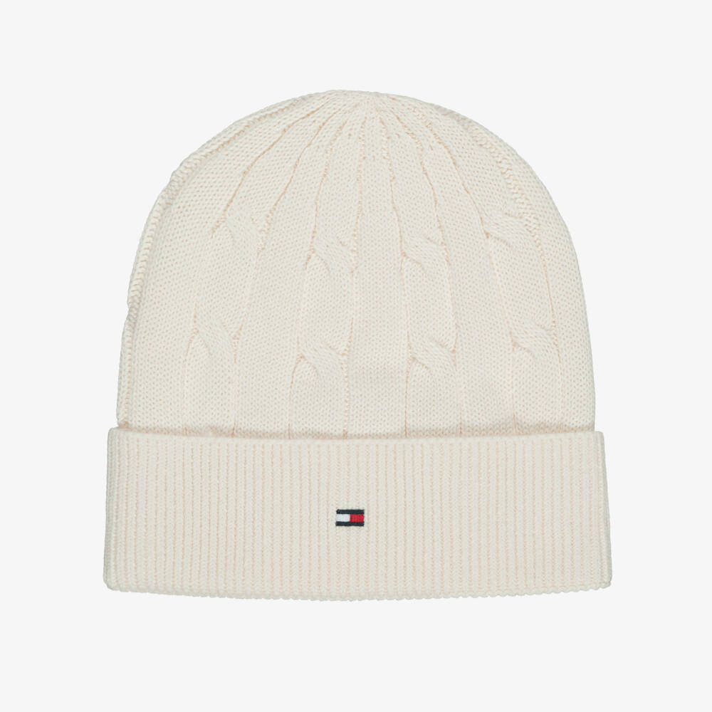 Tommy Hilfiger-Ivory Cotton Cable-Knit Beanie | Childrensalon