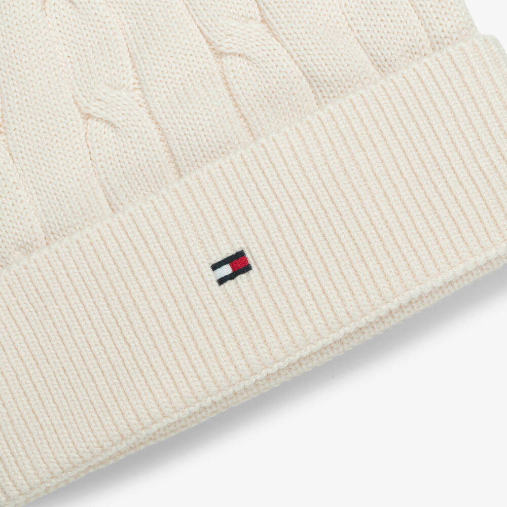Tommy Hilfiger-Ivory Cotton Cable-Knit Beanie | Childrensalon
