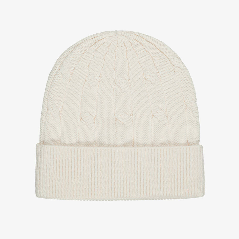 Tommy Hilfiger-Ivory Cotton Cable-Knit Beanie | Childrensalon