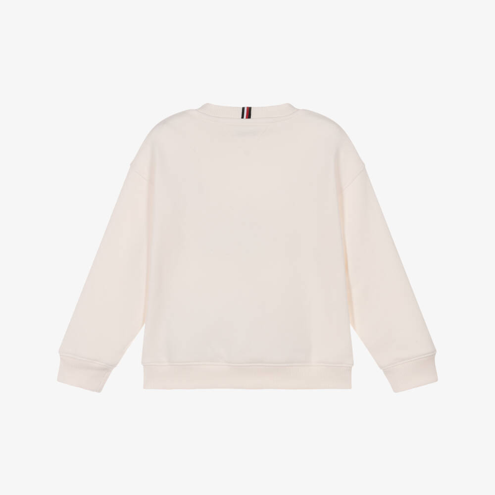Tommy Hilfiger-Ivory Cotton Sweatshirt with Mini Logo  | Childrensalon