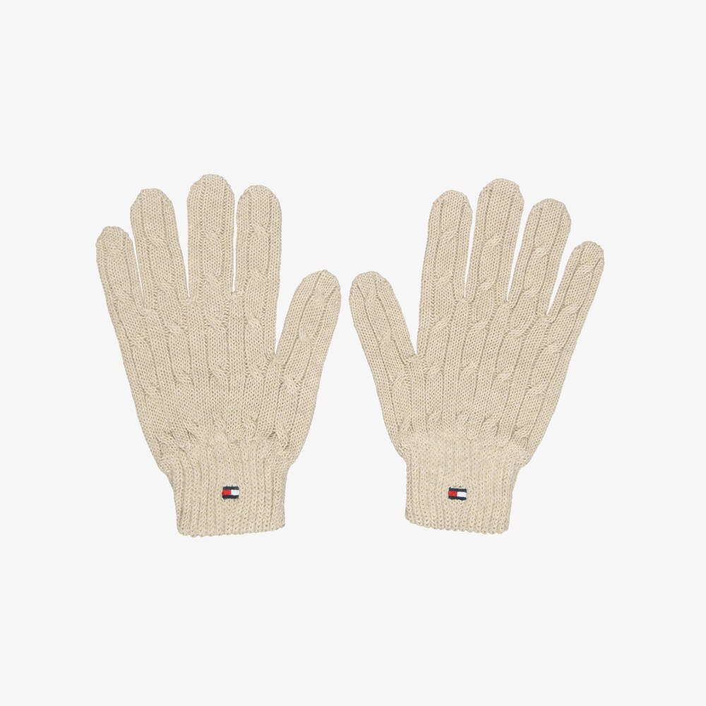 Tommy Hilfiger-Light Beige Cable Knit Gloves | Childrensalon