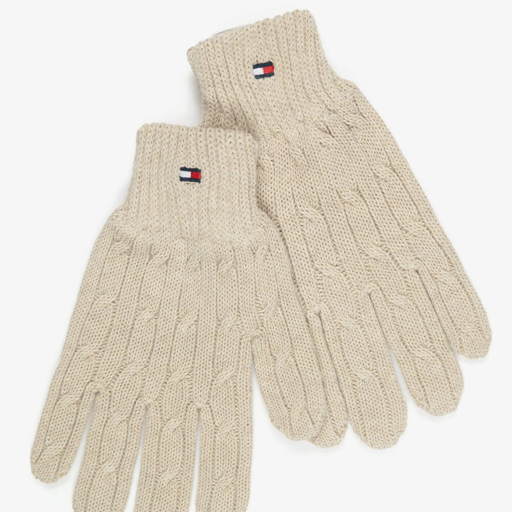 Tommy Hilfiger-Light Beige Cable Knit Gloves | Childrensalon