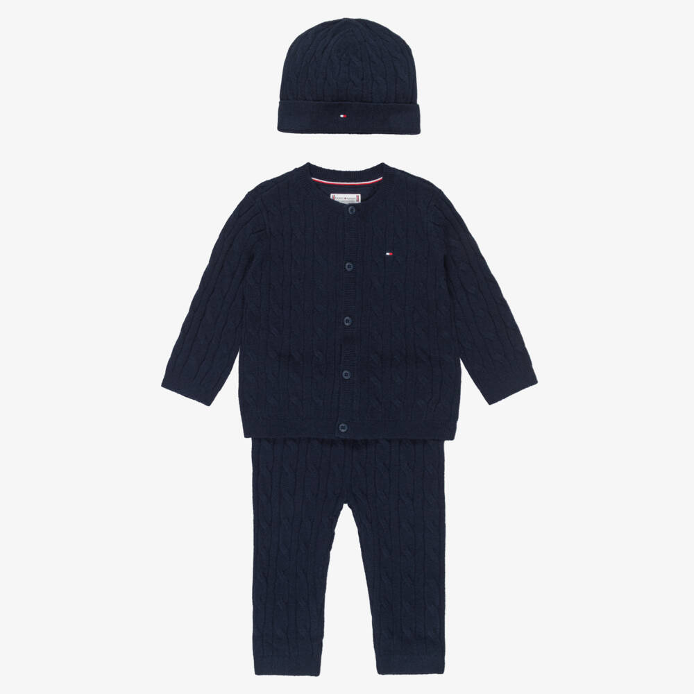 Tommy Hilfiger-Navy Blue Cable Knit Baby Trouser Set | Childrensalon