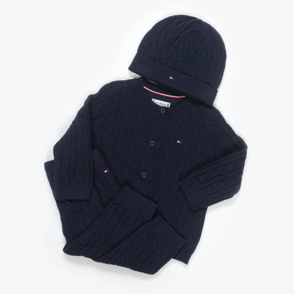 Tommy Hilfiger-Navy Blue Cable Knit Baby Trouser Set | Childrensalon