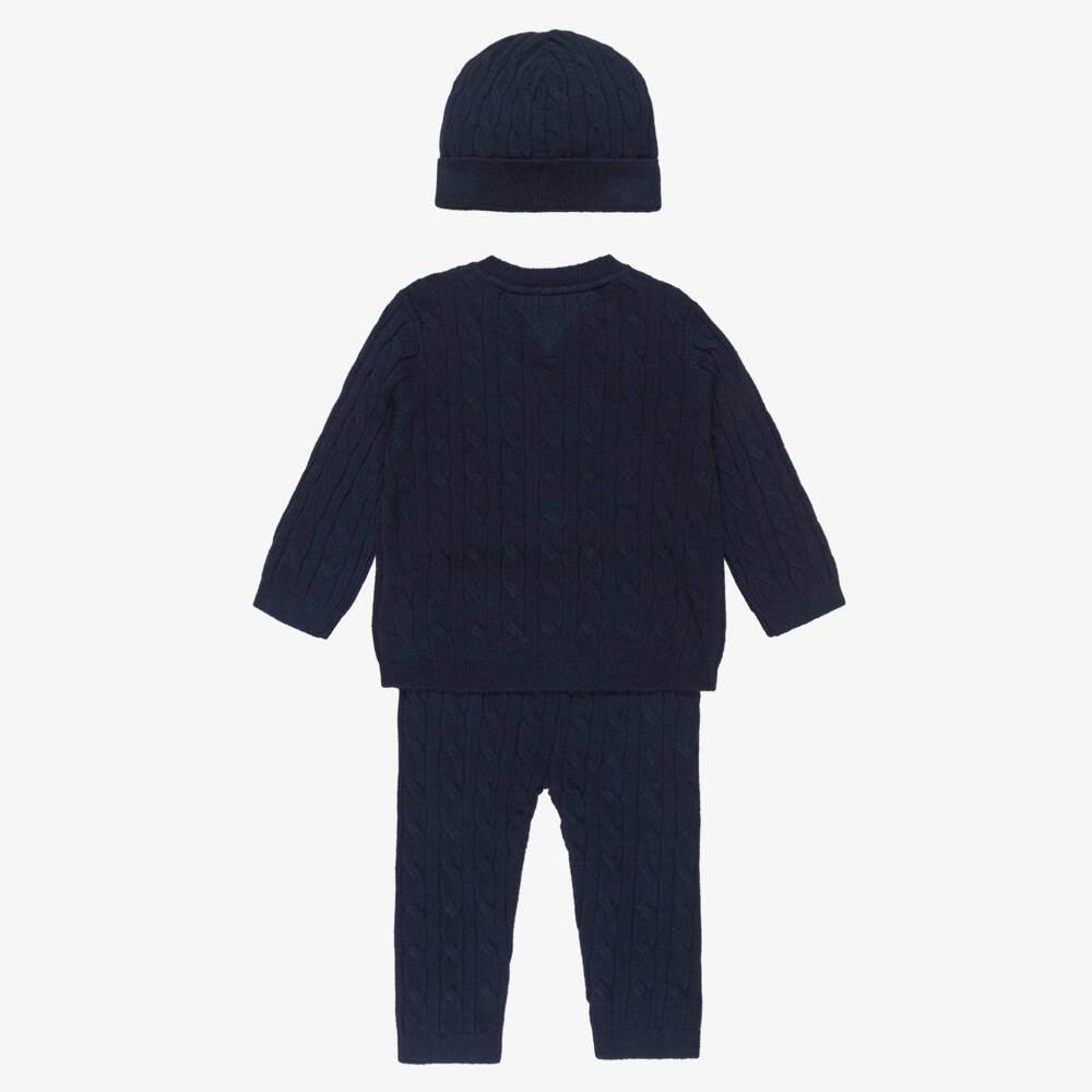 Tommy Hilfiger-Navy Blue Cable Knit Baby Trouser Set | Childrensalon