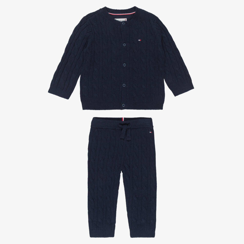 Tommy Hilfiger-Navy Blue Cable Knit Baby Trouser Set | Childrensalon
