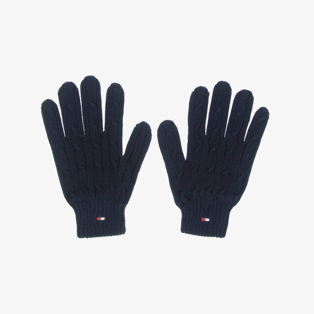Tommy Hilfiger-Navy Blue Cable Knit Gloves | Childrensalon