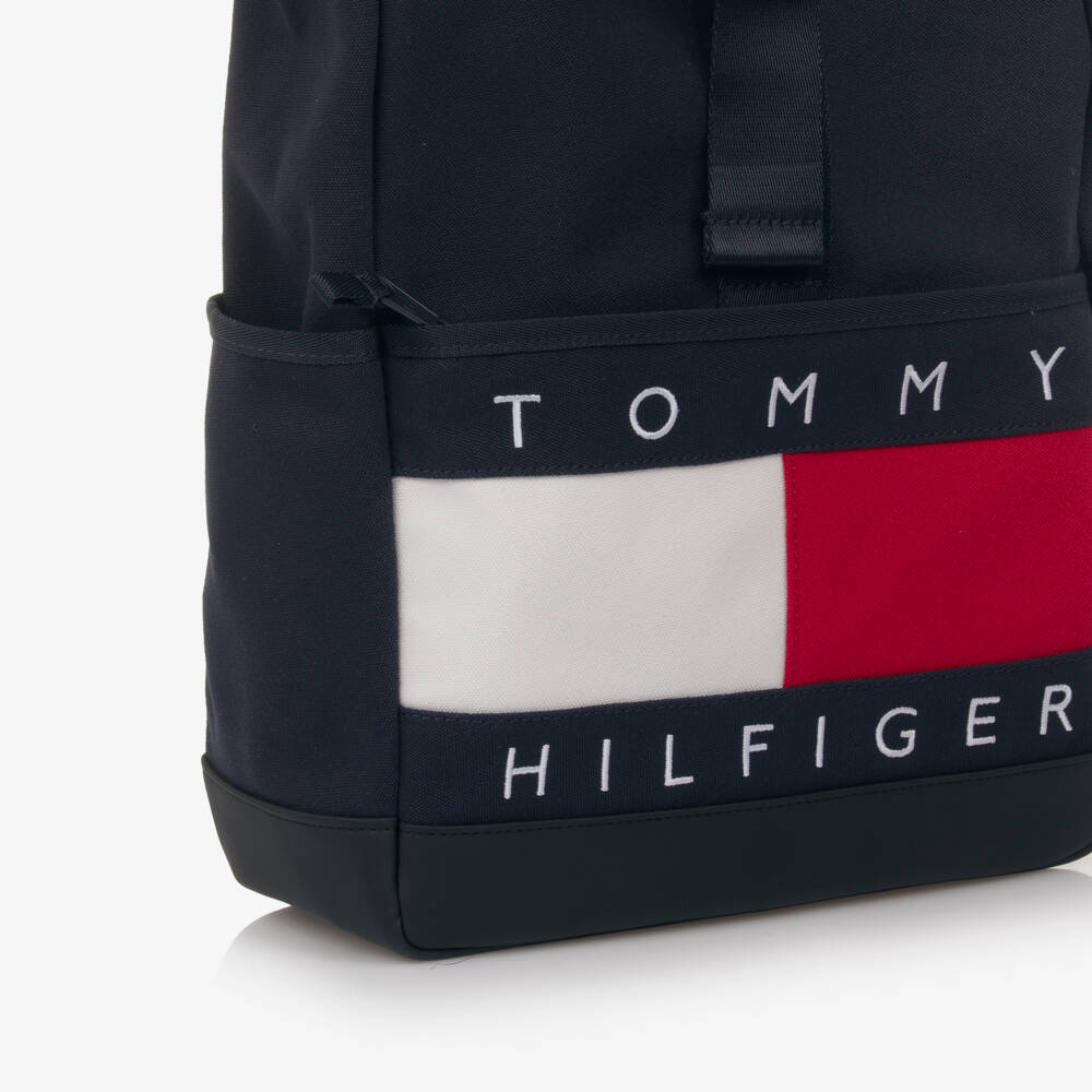 Tommy Hilfiger-Navy Blue Canvas Flag Logo Backpack (40cm) | Childrensalon
