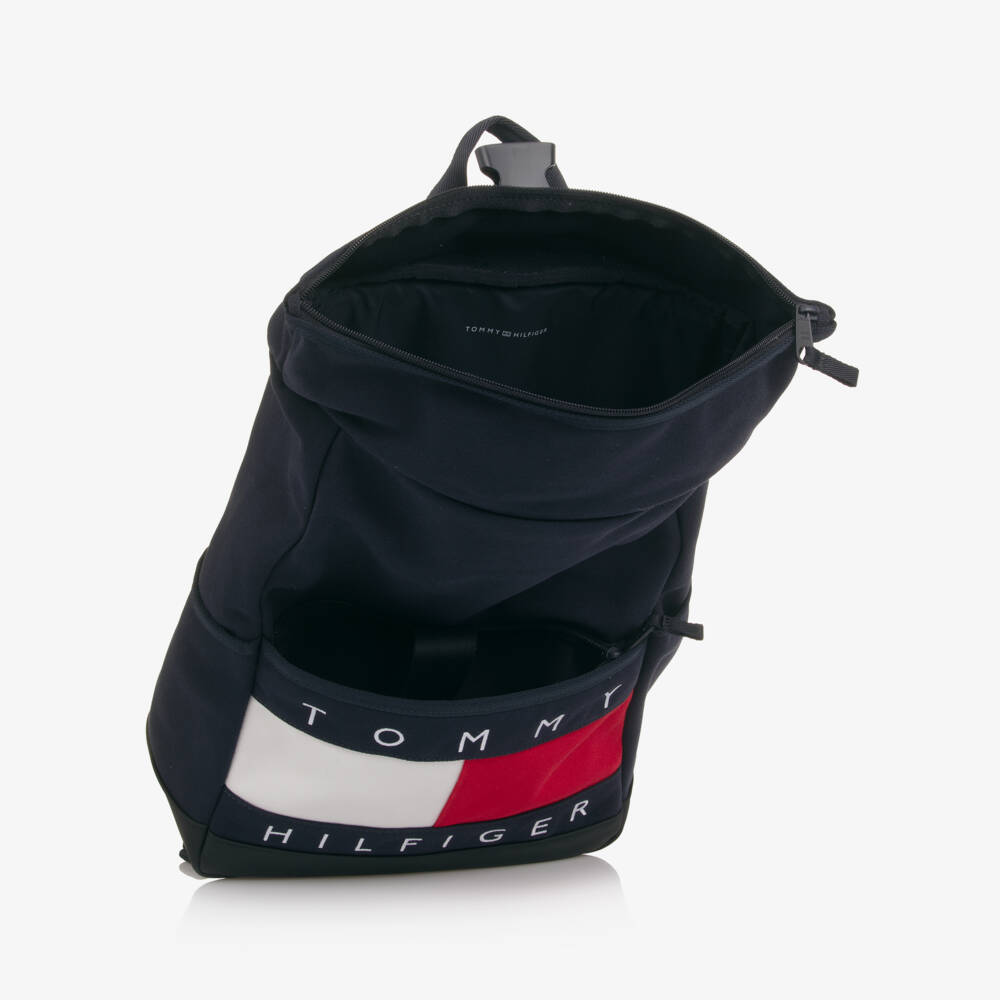 Tommy Hilfiger-Navy Blue Canvas Flag Logo Backpack (40cm) | Childrensalon