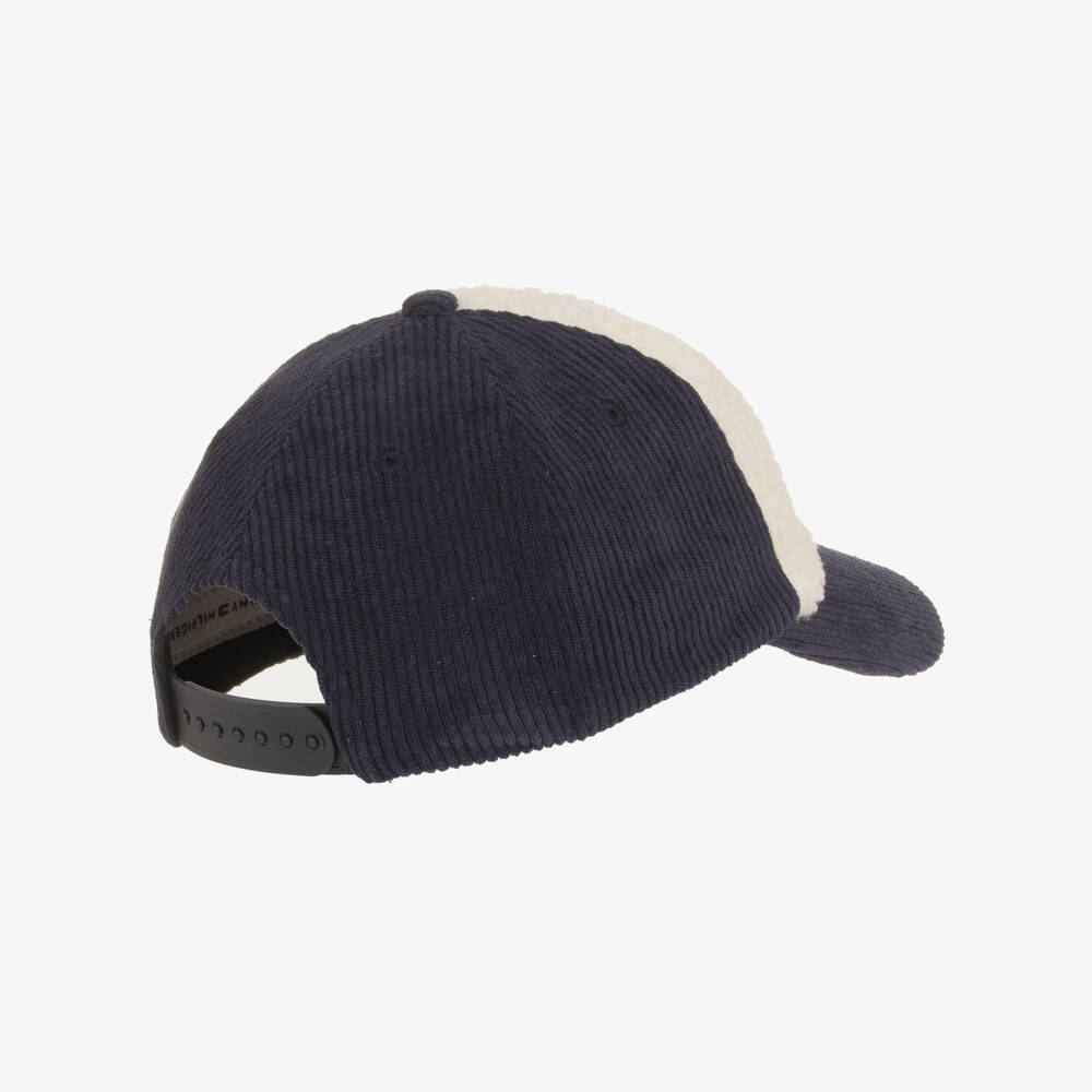 Tommy Hilfiger-Navy Blue Corduroy & Ivory Sherpa Fleece Cap | Childrensalon