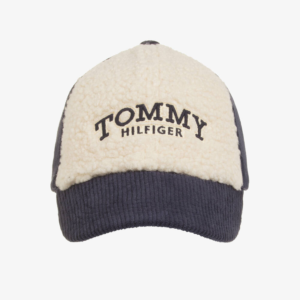 Tommy Hilfiger-Navy Blue Corduroy & Ivory Sherpa Fleece Cap | Childrensalon