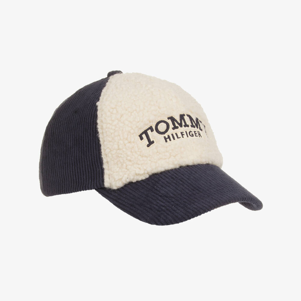 Tommy Hilfiger-Navy Blue Corduroy & Ivory Sherpa Fleece Cap | Childrensalon