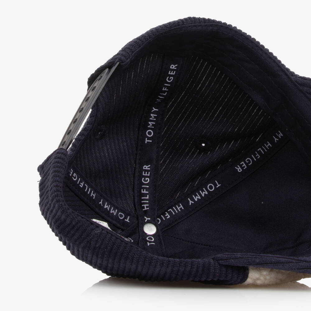 Tommy Hilfiger-Navy Blue Corduroy & Ivory Sherpa Fleece Cap | Childrensalon