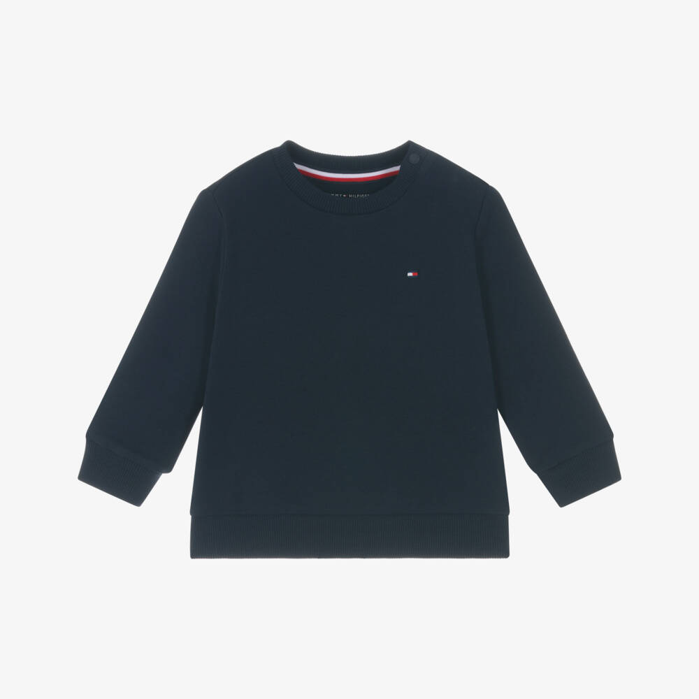 Tommy Hilfiger-Navy Blue Cotton Baby Sweatshirt with Small Flag Logo | Childrensalon