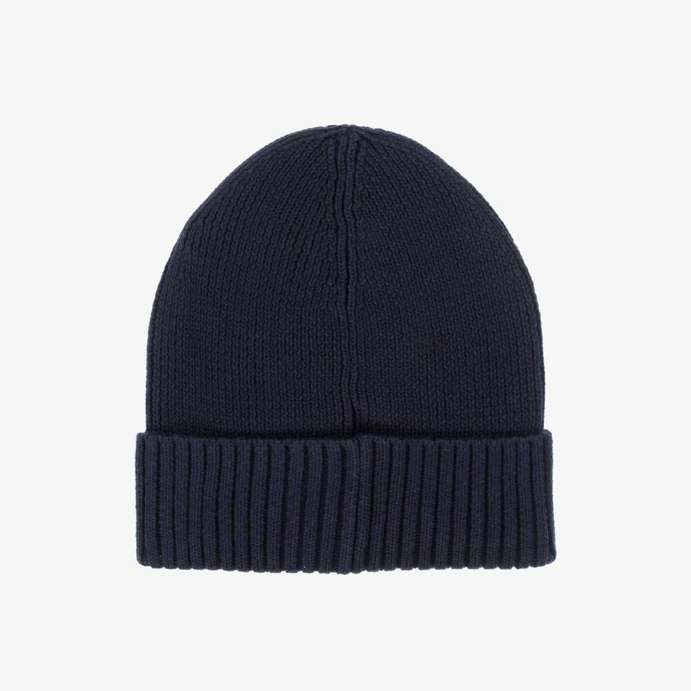 Tommy Hilfiger-Navy Blue Cotton Knit Flag Logo Beanie | Childrensalon