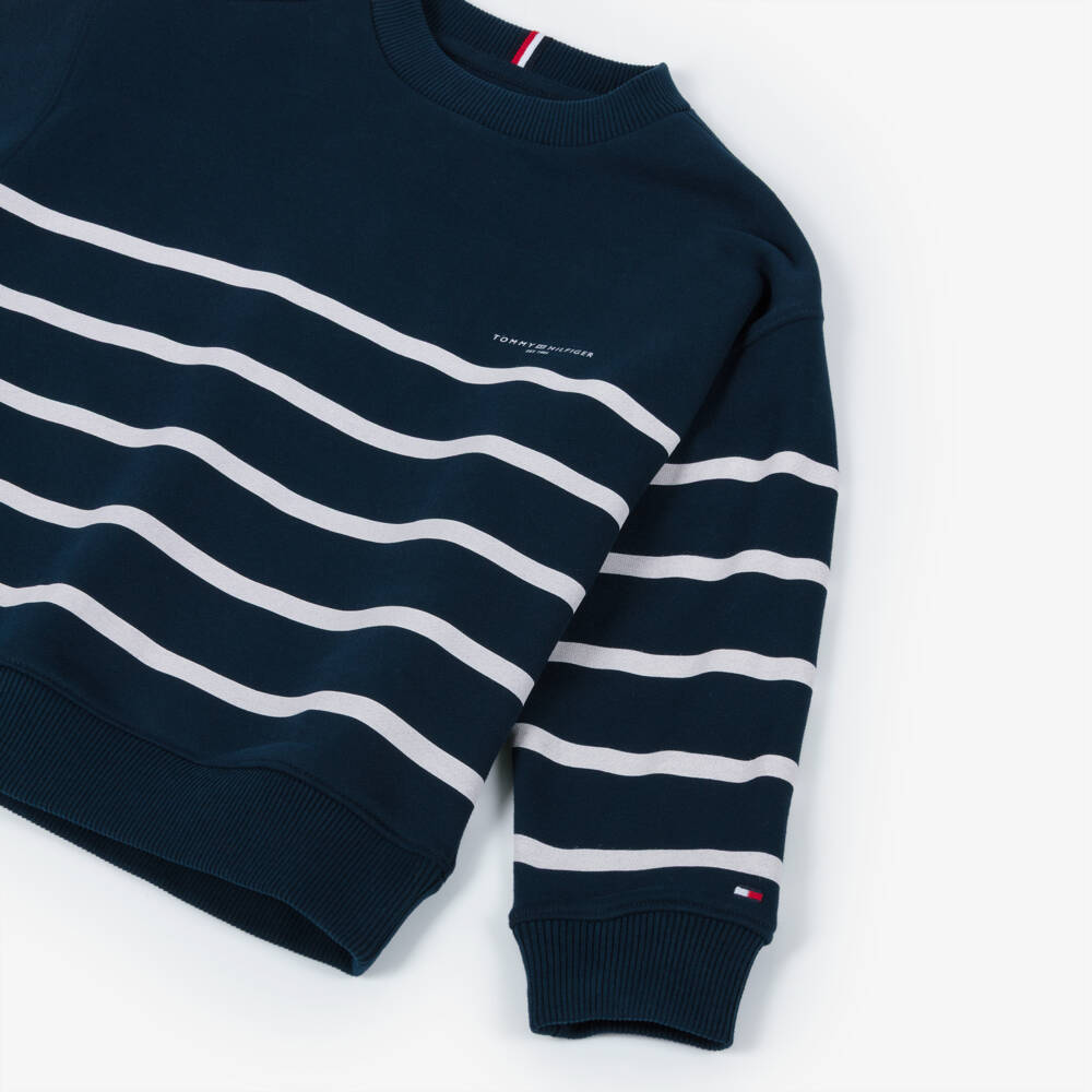 Tommy Hilfiger-Navy Blue Cotton Striped Sweatshirt | Childrensalon