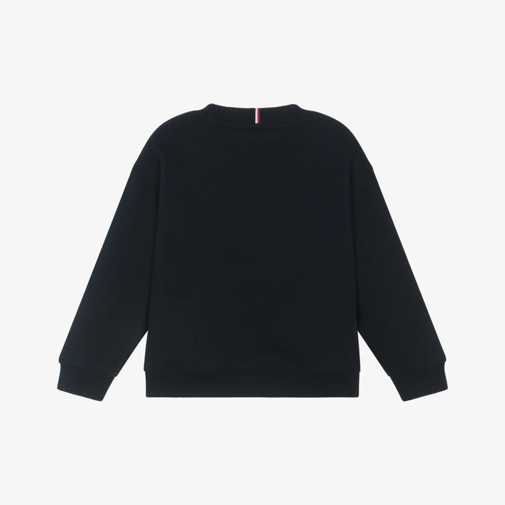 Tommy Hilfiger-Navy Blue Cotton Sweatshirt with Mini Logo | Childrensalon