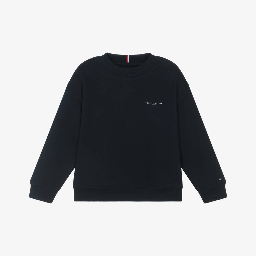 Tommy Hilfiger-Navy Blue Cotton Sweatshirt with Mini Logo | Childrensalon