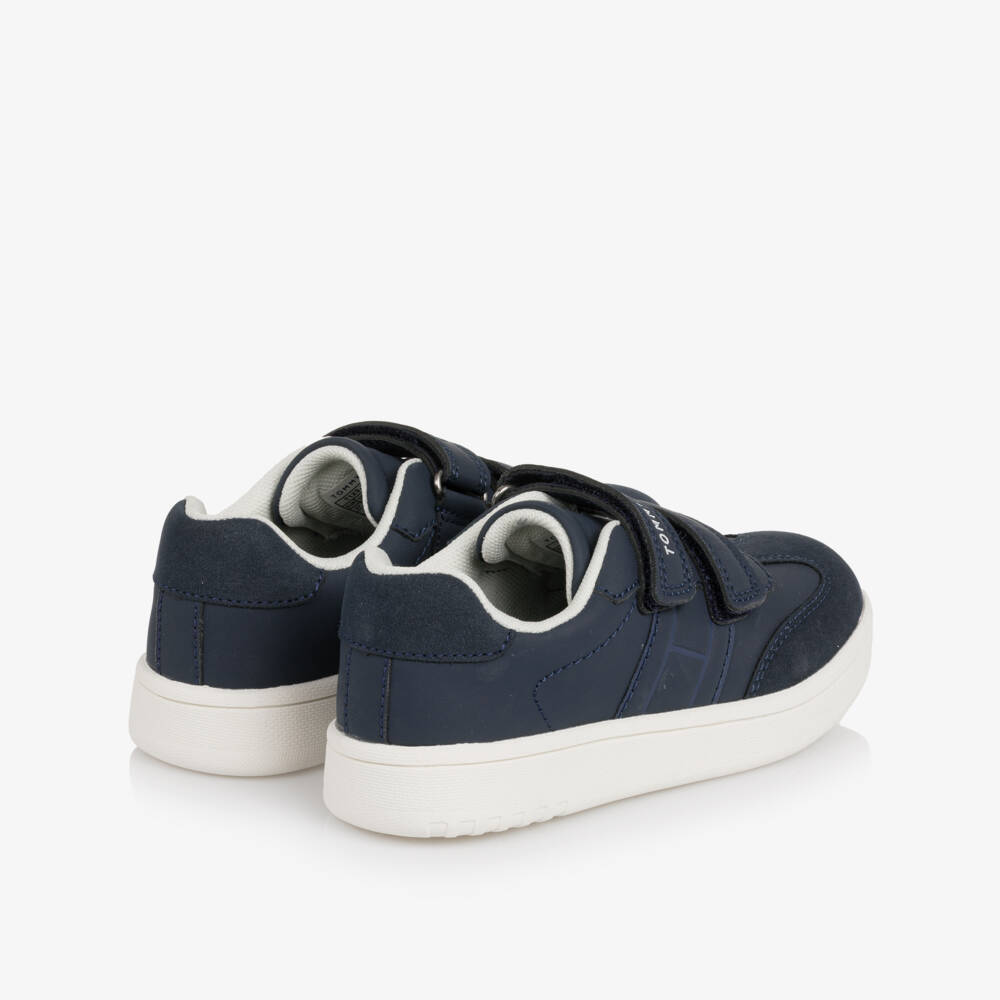 Tommy Hilfiger-Navy Blue Faux Leather Velcro Trainers | Childrensalon
