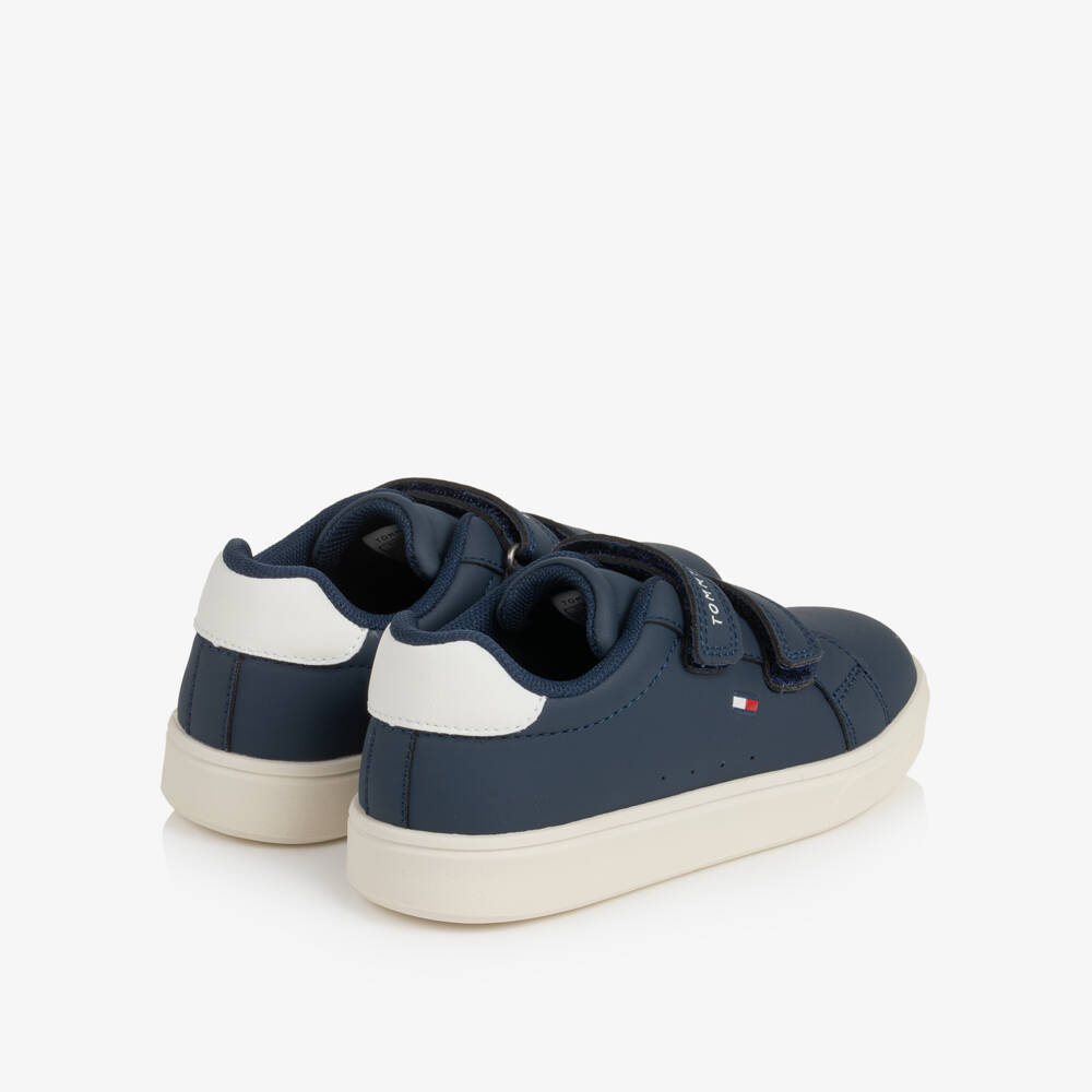 Tommy Hilfiger-Navy Blue Faux Leather Velcro Trainers | Childrensalon