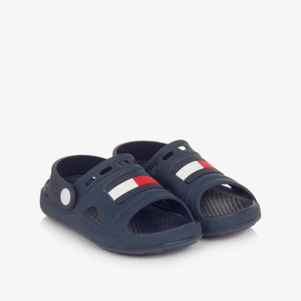 Tommy Hilfiger-Navy Blue Flag Logo Slide Sandals | Childrensalon