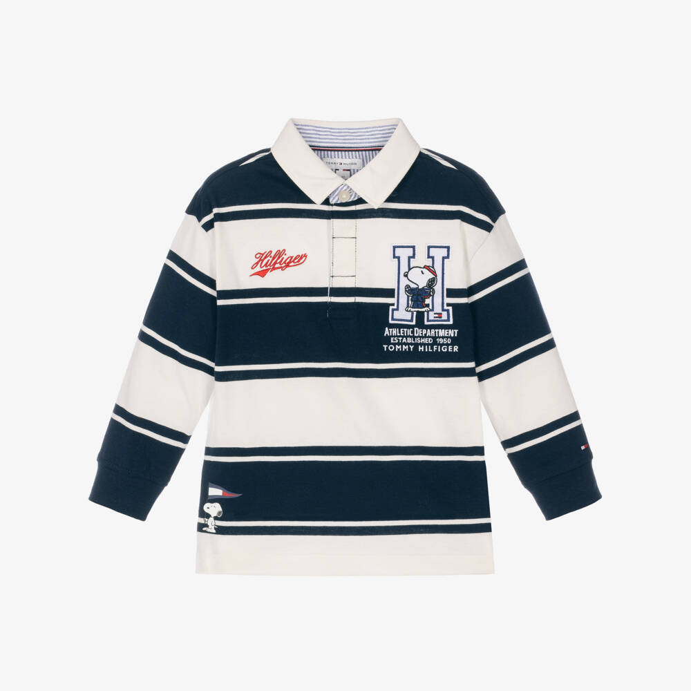 Tommy Hilfiger-Navy Blue & Ivory Peanuts Rugby Shirt | Childrensalon