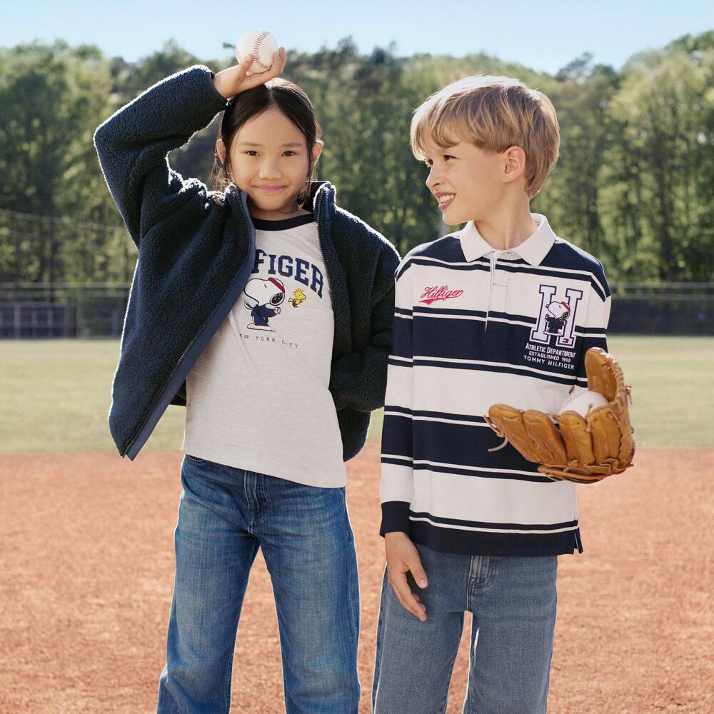 Tommy Hilfiger-Navy Blue & Ivory Peanuts Rugby Shirt | Childrensalon